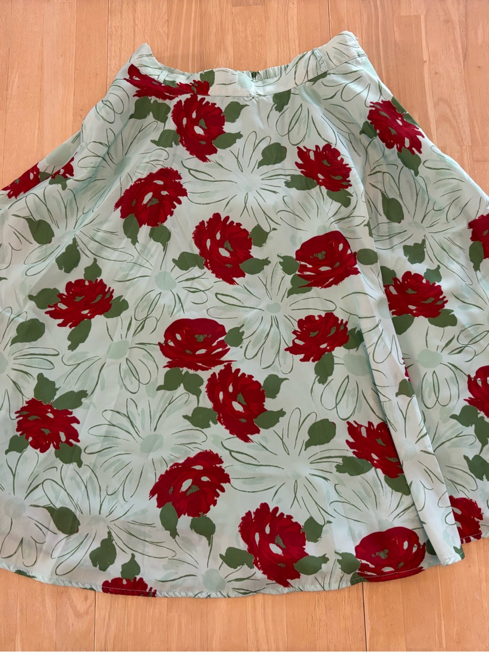 Modcloth A-Line Skirt in Mint Green with Red Blooms size M